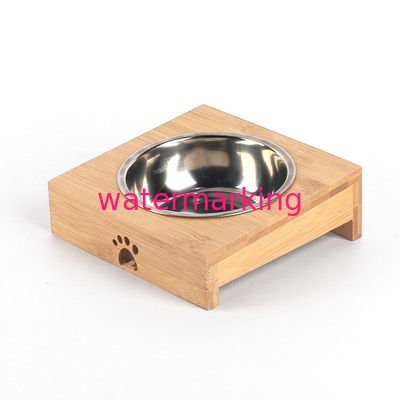 Hölzerne Schüssel-Stand-Haustier-Zufuhr mit Edelstahl-Schüsseln